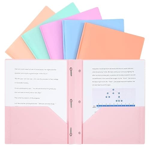 Two-Pocket-Folders with 3 Prongs, Letter Size Plastic Folders with Pockets and Prongs, Poly Plastic Folders for Office & School. 6 Pastel Colors (Pastel Color) - Image 1
