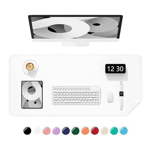 Niniubye Desk Pad, 23.6" x 13.8" PU Leather Non-Slip Desk Mat Large Mouse Pad for Desktop, Waterproof Laptop Computer Writing Mat for Office, Home, Work, Gaming, White - Image 1