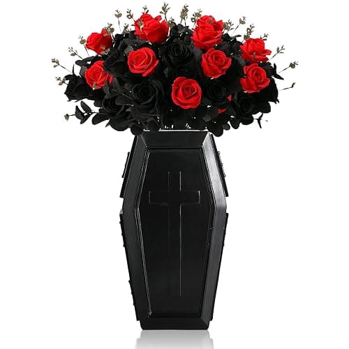 Coffin Vase for Flowers Gothic Home Decor Large Vase Makeup Brush Holder Planters for Indoor Plants Goth Room Decor Gothic Gifts (Black, Large) - Image 1