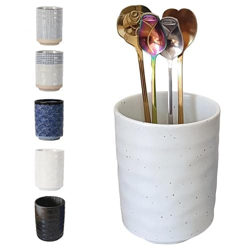TOPYOKK Stoneware Coffee Bar Utensil Holder Tea & Coffee Spoon & Stirrer Holder for Stir Stick Straw Teaspoon Holder Spoon Cup Small Utensil Jar (White) - Image 1