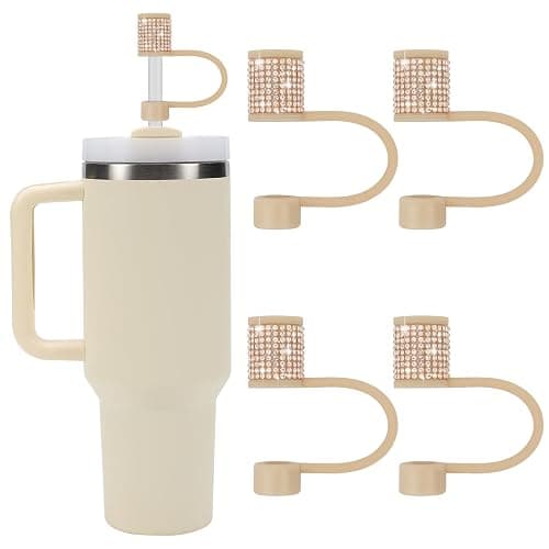 Stanley Cup Accessories Set, 4 Pcs Bling Diamond Straw Cover, Straws Cap for Stanley 30&40oz with Tumblers, 0.4in Lid Accessories for Stanley, Straw Topper for 10 mm Straws (4Pcs Champagne) - 4Pcs Champagne - Image 1