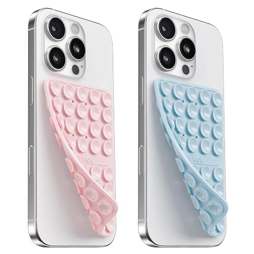 2PCS Silicone Suction Cup Phone Case Mount Double Sided, Hands-Free Phone Accessories Holder for Selfies and Videos, Silicon Sticky Phone Grip for iPhone and Android Light Pink&Light Blue - Image 1
