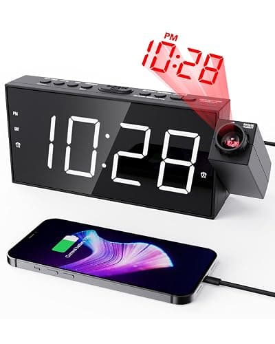 Projection Alarm Clock on Ceiling,Digital Clock for Bedroom with Battery Backup,7”Large Display,USB Charger,Dimmer,180° Rotatable Projector,12/24H,Snooze,DST,Loud Alarm Clock for Kids,Adults,Elders - Image 1