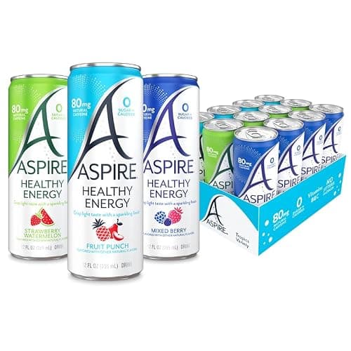 ASPIRE® The Fan Favorite Variety Pack, Healthy Energy Drink 80mg Natural Caffeine, Zero Sugar No Carbs Keto Friendly, 12 Pack Green Tea Sugar Free Drink Low Caffeine Zero Calorie - Image 1