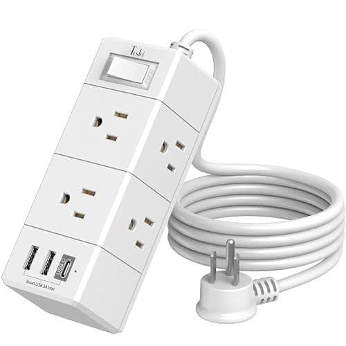 5Ft Outlet Extender Power Strip - Tcstei Flat Plug Extension Cord with 6 Outlets and 4 USB Ports(1 USB C), 3 Side Wall Mount Outlet Extender for Home Dorm Room Essentials, ETL Listed, White - 5Ft/2U1C - White - Image 1