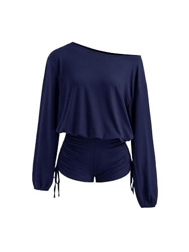 CIDER Rompers For Women Asymmetrical Neck Drawstring Romper Mid Waist One Piece Jumpsuits For Women Casual - Image 1
