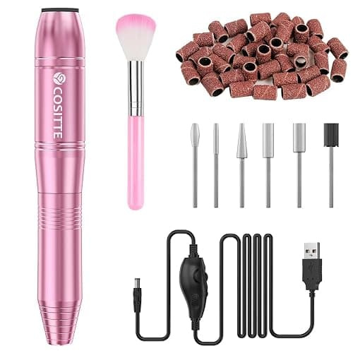 COSITTE Electric Nail Drill,USB Electric Nail Drill Machine for Acrylic Nail Kit,Portable Electric Nail File Polishing Tool Manicure Pedicure Kit Efile Nail Supplies for Home Salon,Pink - Image 1