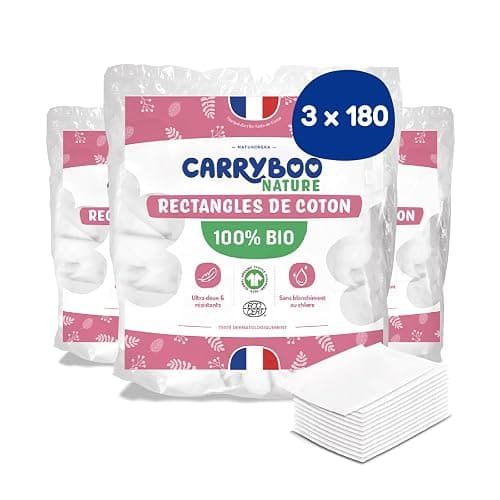CARRYBOO - 540 Coton Pads Bébé 100% Bio - Ultra Doux pour Peaux Sensibles - Hypoallergénique - Change & Toilette - Fabriqués en France - Image 1