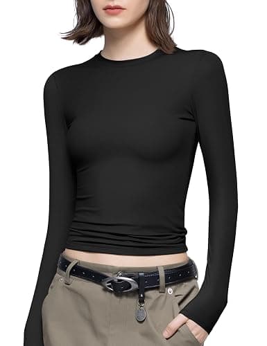 PUMIEY Women's Long Sleeve T Shirts Crew Neck Slim Fit Tops Sexy Basic Tee Smoke Cloud Pro Collection - Image 1