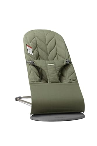 BabyBjörn Bouncer Bliss, Dark Green, Woven, Petal Quilt | 2-in-1 Adjustable Baby Bouncer Seat and Toddler Chair, Newborn to Toddler (8-29 lbs), 4 Positions, Lightweight & Portable - Dark Green - Cotton, Petal Quilt - Image 1
