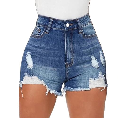 Tunlaud Women High Waisted Skinny Stretchy Denim Shorts Casual Summer Frayed Raw Hem Distressed Ripped Short Jeans - Image 1