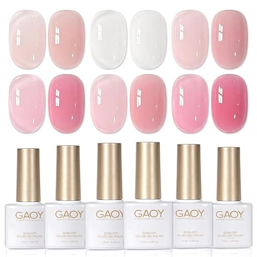GAOY 6 Colors Rubber Base Gel Set, Jelly Builder Base Nail Gel Nude Sheer White Pink, 2-in-1 Soak Off Nail Strengthener, Blush Jelly - Image 1