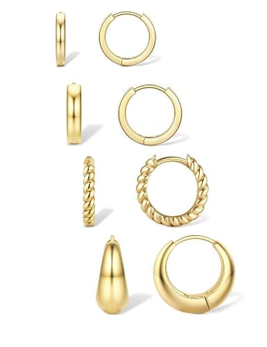 Jstyle Small Gold Hoop Earrings for Women Trendy 14K Gold Plated Huggie Earring Stacks Silver Hypoallergenic Huggie Earrings Set Dainty Chunky Cartilage Earring Sets for Multiple Piercing Jewelry Gift - Image 1