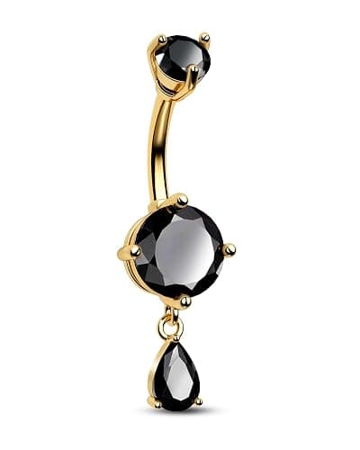CM Crareesi Mania Belly Button Ring Dangle Belly Rings 316L Surgical Steel Belly Button Piercing Jewelry Teardrop Navel Ring for Women - Image 1
