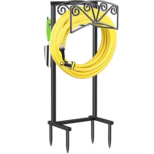 TomCare Garden Hose Holder Upgraded Heavy Duty Metal Water Hose Holder Holds 160 FT Hoses Sturdy Hose Reel with 2 Tool Hooks Freestanding Outdoor Hoses Storage Hanger for Outside Yard Lawn, Black - Image 1
