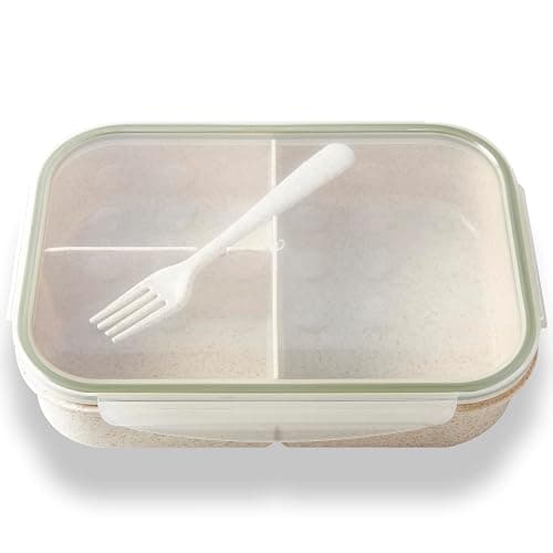 SEVENY Bento Box Natural Wheat Fiber Material,Ideal Leak-Proof Bento Box Adults,Lunch Box for Women,BPA-Free Lunch Box,Reusable Meal Prep Container for Body Builders, White - Image 1