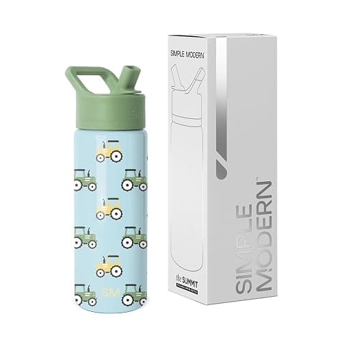 Simple Modern Kids Summit Water Bottle with Straw Lid | 18oz Stainless Steel Cup Insulated Tumbler for Toddlers, School | Tractor Fun - Image 1
