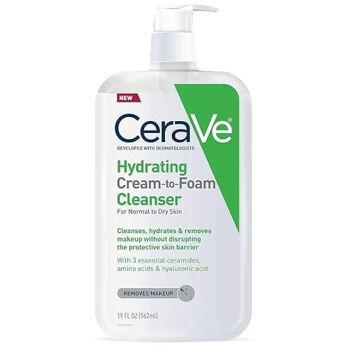 CeraVe Hydrating Cream To Foam Cleanser, Makeup Remover Face Wash For Dry Skin, Foaming Facial Cleanser With Hyaluronic Acid, Normal To Dry Skin, Fragrance Free & Non Comedogenic, 19 Fluid Ounce - Image 1