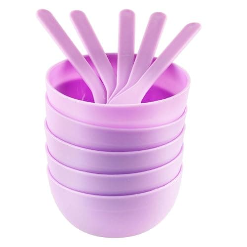 Tegg DIY Slime Making Tools 5PCS Purple PP Plastic Glue Mixing Bowls with 5PCS Glue Mixing Spoons for Funny Craft Making Arts - Image 1