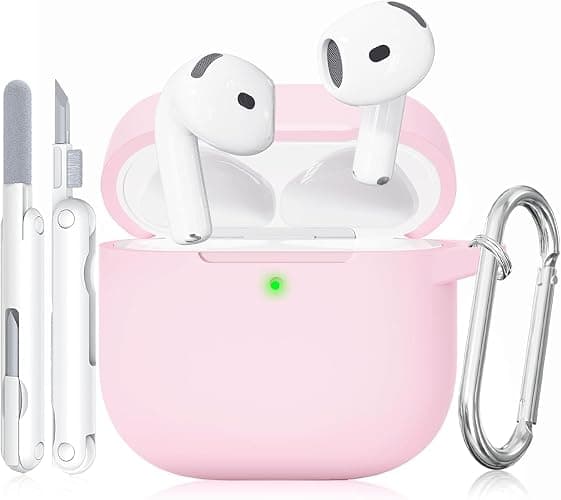 Custodia per AirPods 4, custodia in morbido silicone compatibile con Apple AirPods di 4a generazione 2024, da donna, ragazza, custodia rosa antigraffio con kit di pulizia e portachiavi, protezione - Image 1