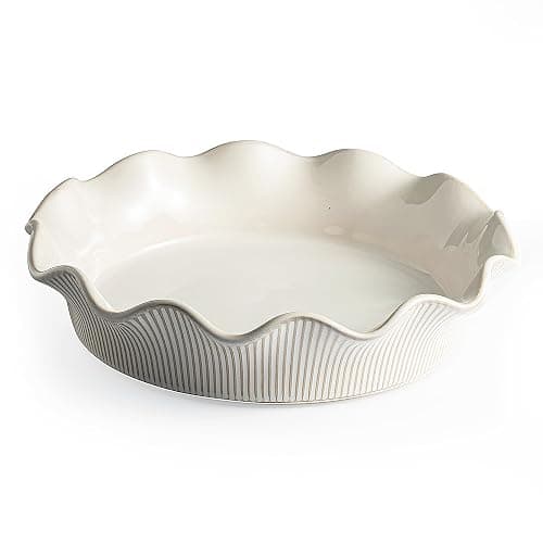 MIKIGEY Ceramic Deep Pie Pan for Baking, 11 inch Porcelain Pie Dish for Apple Pie, Oven & Dishwasher Safe, Farmhouse Decor, 48 Ounce Deep Plate for Kitchen, Non-Stick Pie Pans, Off-White - Image 1