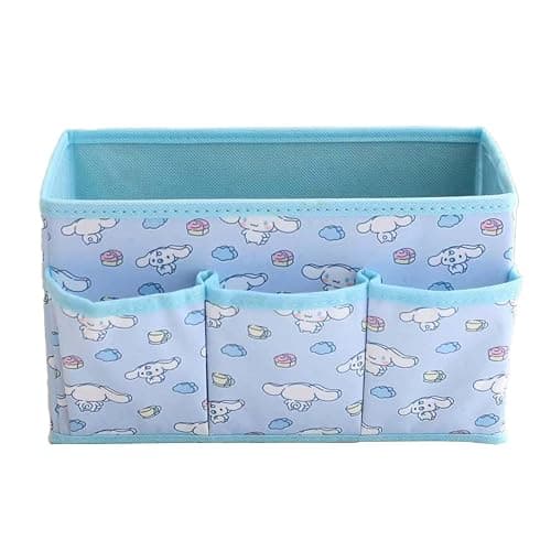 4 Grids Cartoon Storage Bin, Kawaii Collapisible Storage Box, Cute Foldable Basket Makeup Holder Office Desk Organizer Room Decor (Dog) - Image 1