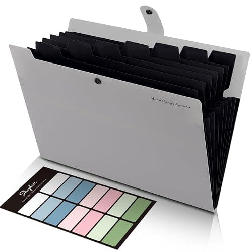 SKYDUE Accordion File Organizer, 8 Pockets Expanding File Folders, Portable Document Paper Organizer, Home College School Office Supplies, Letter Size Gray - Gray - Image 1