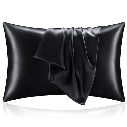 BEDELITE Satin Pillowcase for Hair and Skin, Super Soft and Cooling Similar to Silk Pillow Cases 2 Pack with Envelope Closure, Gift for Women Men(20"x26" Standard Size, Black) - Image 1