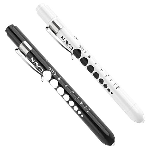 CAVN Pen Light with Pupil Gauge LED Penlight for Nurses Doctors, 2 Pcs Reusable Medical Penlight for Nursing Students (Black/White) - Image 1