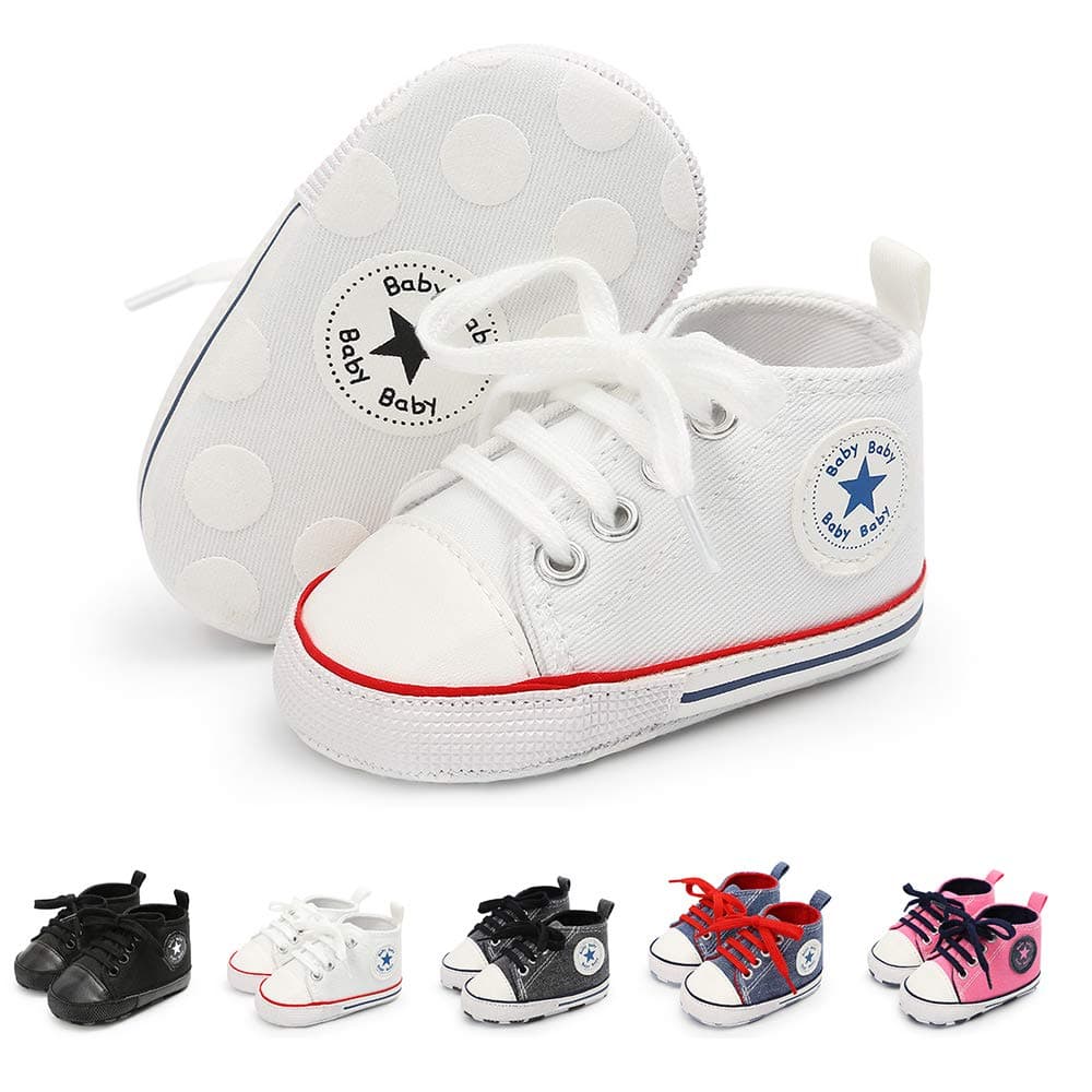 Meckior Baby Girls Boys Canvas Sneakers Soft Sole High-Top Ankle Infant First Walkers Crib Shoes - Image 1