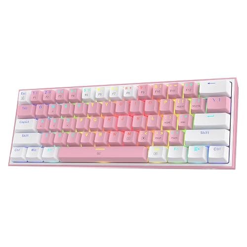 Redragon K617 Fizz 60% Wired RGB Gaming Keyboard, 61 Keys Hot-Swap Compact Mechanical Keyboard w/White and Pink Color Keycaps, Linear Red Switch, Pro Driver/Software Supported - Image 1