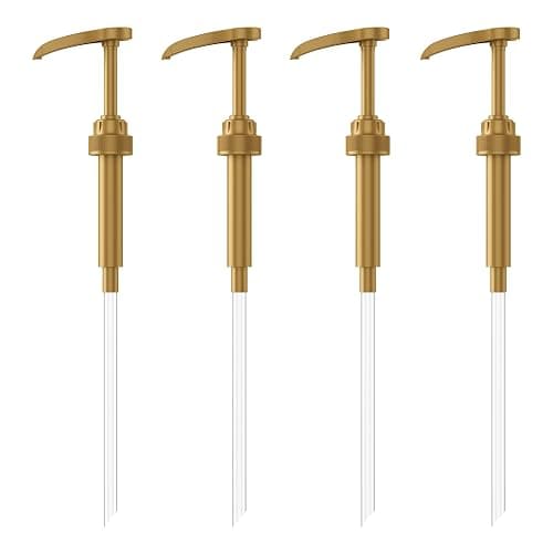 Coffee Syrup Pump, 4 Pack (Gold), Fits All Major Brands, Compatible with Torani, Matteo's, Jordans Skinny Syrups Bottles, 750ml Pumps, Flavored Coffee, Syrup Dispenser - Image 1