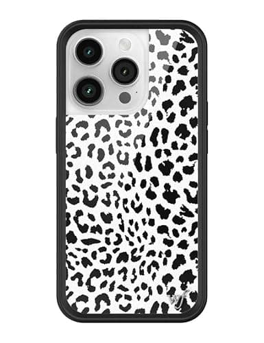 Wildflower Cases - Compatible with Apple iPhone 14 Pro | Protective Black Bumper, 4ft Drop Test Certified, Women Owned Small Business | Snow Meow - Animal Leopard White Black Floral Cute Trendy - Image 1