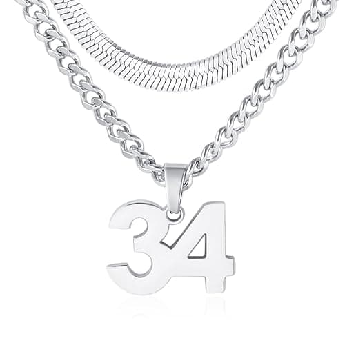 Easter Basket Stuffers-Number Necklace for Boys Athlete Kids Number Chain 00-100 Layered Necklace for Men Stainless Steel Number Charm Pendant Baseball Football Basketball Necklaces for Boys Gifts - Image 1