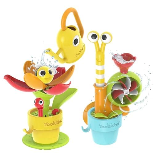 Yookidoo Toddler Baby Bath Toy (Ages 1-3) Garden Adventure Set Bundle: Snail & Flower with Watering Can (Mold Free) Attach to Any Tub or Shower Fun for Bath Time - Great for Boys , Girls , & Kids - Image 1