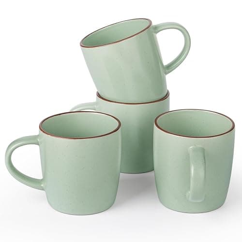 famiware Mercury Coffee Mugs 13 oz, Coffee Mugs Set of 4 with Handle, Cups for Latte, Hot Tea, Cappuccino, Mocha, Cocoa, Light Green - Image 1