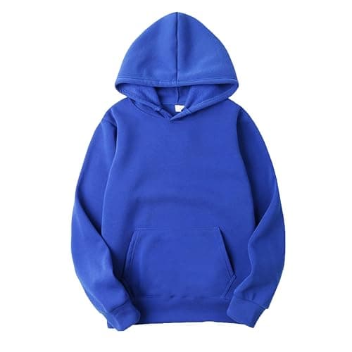 YOOJIA Unisex Men Women Long Sleeves Drawstring Hooded Sweatshirt Plain Pullover Hoodies Thermal Tops - Blue - Small - Image 1