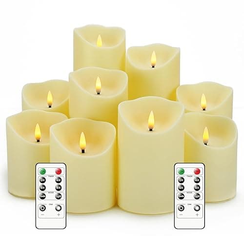 Nimiko Flameless Candles with Remote, Battery Operated Flickering Flameless Candles, LED Candles with Timer 2/4/6/8H, with Realistic LED Candles Set of 9 (D3 x H 3" 4" 5" 6" 7") (Ivory) - Image 1