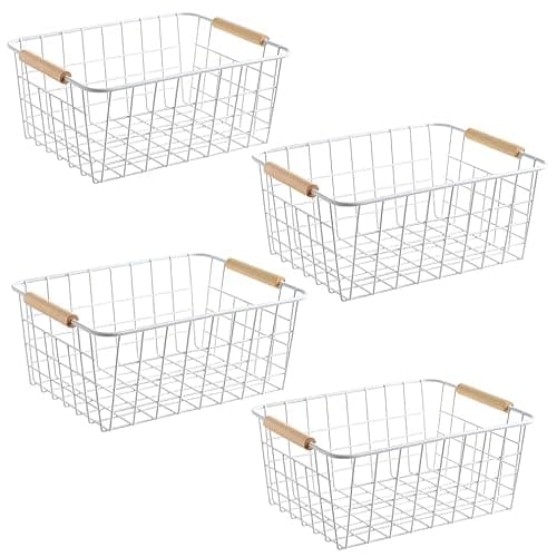 LeleCAT White Wire Baskets for Organizing with Handles,Pantry Organizers and Storage For Kitchen, Household Snack Basket for Cabinets, Closets, Bedrooms,food - Set of 4(White) - Image 1
