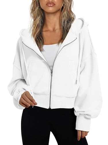 Trendy Queen Hoodies for Women Full Zip Up Cropped Sweatshirts Jackets Casual Comfy Gym Tops Fall Outfits Winter Clothes 2025 - Image 1