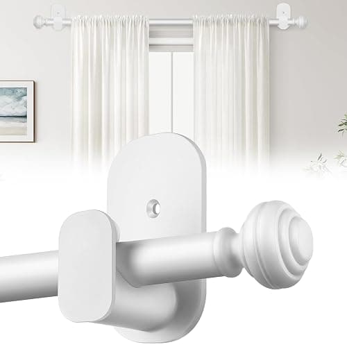 KAMANINA Curtain Rods No Drilling for Windows 32 to 58 Inches, 5/8 Inch No Drill Renter Friendly Curtain Rod with 3M Adhesive Brackets, Ivory White - Image 1