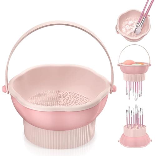 senbowe 3 in 1 Makeup Brush Cleaner Mat, Silicone Makeup Brush Cleaner Bowl Cosmetic Brushes Cleaning Pad Tool Organizer for Storage and Air Drying, Make Up Brush Washing Tool for Sponge - Image 1