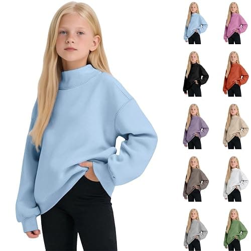 Mock Neck Sweatshirt for Girls Turtleneck Sweater Long Sleeve Pullover Tops | Back To School Outfits,3-16 Years,Cute Preppy Mock Neck Sweatshirt Oversized Cute Fleece Y2K Tunic Tops Fall Trendy Clothes - Image 1