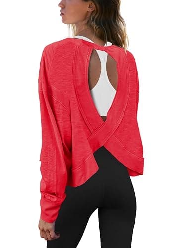 Panadila Womens Open Back Workout Top Long Sleeve Athletic Shirts Casual Crop Running Tee Y2k Yoga - Image 1