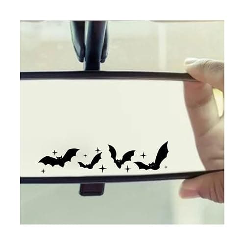 JANES 3pcs Halloween Bats Stars Decal, Size 3x1.2 UV DTF Transfer Car Mirror Decal, Fantasy Witch Rearview Mirror Sticker, Car Mirrors Sticker, Bookish Car Decals for Women Men, Car Decals for Trucks - Image 1
