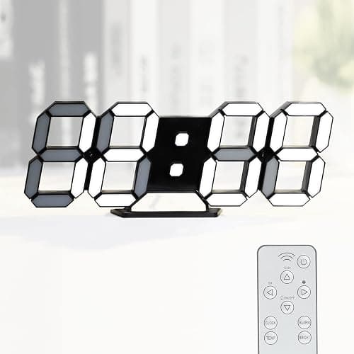 KOSUMOSU Digital Clock 3D LED Wall Clock for Living Room Decor 9.7" Alarm Clocks Black Clock Wall Decor Digital Wall Clock,Remote Control/Dimmer/Date/Temperature - Image 1