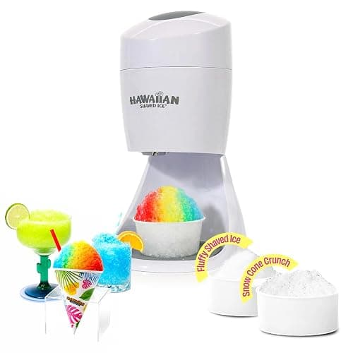 Hawaiian Shaved Ice S900A Snow Cone and Shaved Ice Machine with 2 Reusable Plastic Ice Mold Cups, Non-slip Mat, Instruction Manual, 1-year Manufacturer’s Warranty, 120V, White - Image 1