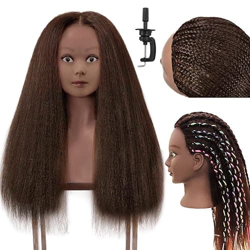 FABA Mannequin Head Human Hair with Clamp Stand-100% Real Hair Mannequin Head for Makeup Practice Dark Brown Doll Head Styling 20"-22" Cosmetology Manikin Doll Head for Hair Styling - Image 1