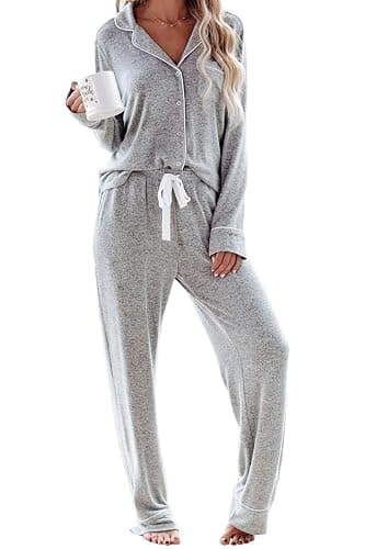 Aamikast Women's Pajama Sets Long Sleeve Button Down Sleepwear Nightwear Soft Pjs Lounge Sets - Image 1