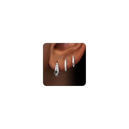 Poxtex Small Sterling Silver Huggie Hoop Earrings Set for Women, Hypoallergenic 14K Gold Plated Hoops Stacks for Multiple Piercings, Dainty Cute Mini Lightweight Cartilage Studs Trendy Jewelry Gift - Image 1